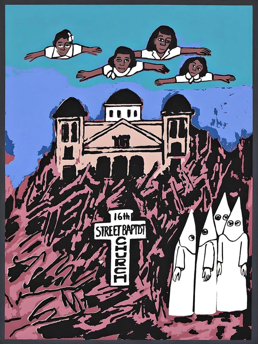 Faith Ringgold, Four Little Girls Bombed in a Church, Letter from Birmingham City Jail, Limited: Silkscreen on velin d'Arches paper. Paper Size: 17.75 x 13.75 inches. Excellent condition. Inscription: Unsigned and unnumbered, as issued. Notes: From the folio, Letter from Birmingham City Jail, 200