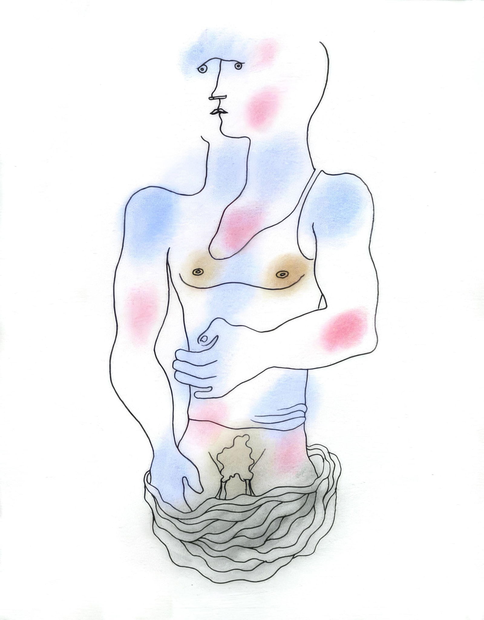 Jean Cocteau, Untitled, from The White Book, Limited Edition Lithograph and Pochoir, 1930: Jean Cocteau (1889-1963); Sans titre (Untitled), 1930. Lithograph and pochoir with hand coloring on velin d'Arches paper. Paper size 11.81 x 9.06 inches. Unsigned and unnumbered, as issued. Printed