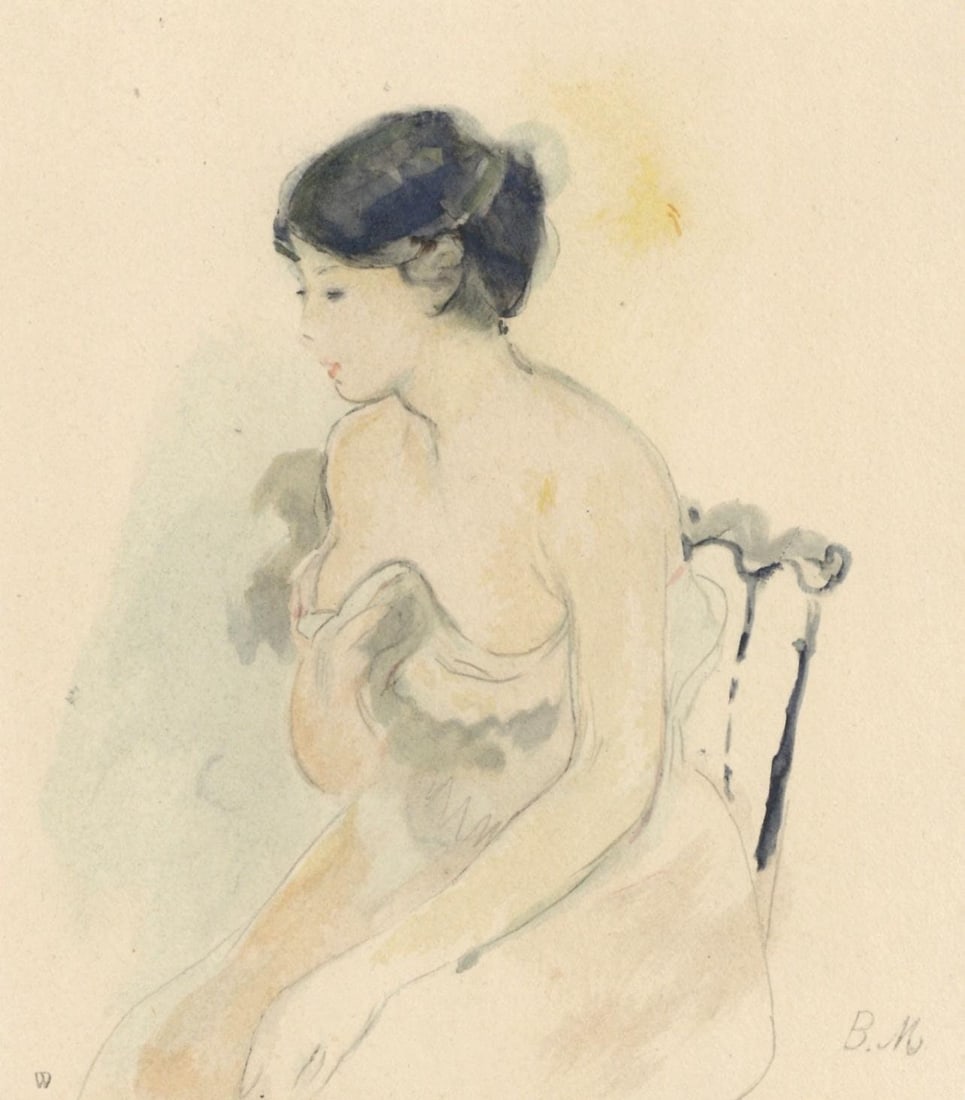 Berthe Morisot, La jeune femme decolletee, Berthe Morisot Seize Aquarelles, Limited Edition: Lithograph and stencil on velin du Marais paper. Paper Size: 15 x 11 inches. Excellent condition. Inscription: Unsigned and unnumbered, as issued. Notes: From the folio, Berthe Morisot Seize Aquarelle