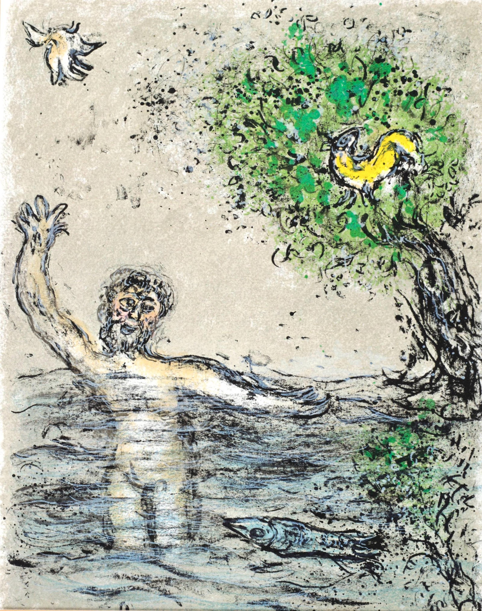 Marc Chagall, Die Fluten Verschlingen Odysseus, Homer, Die Odyssee, Limited Edition Lithograph: Lithograph on 250 g/m2 Butten Papierwerke Miliani AG, Fabriano paper. Paper Size: 14.88 x 11.69 inches. Inscription: Unsigned and unnumbered, as issued. Condition: Very good/excellent, consistent with