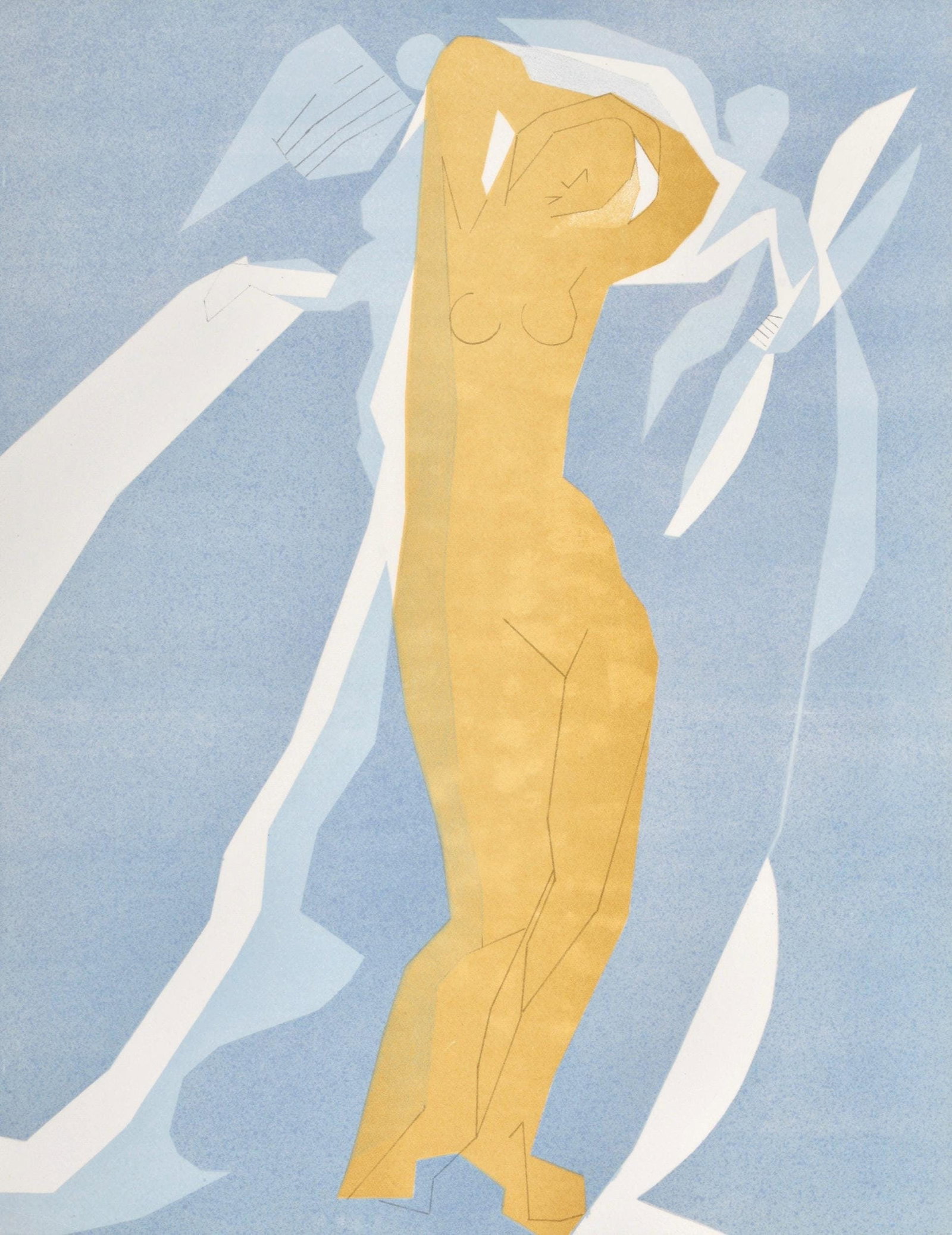 Andre Beaudin, Nu de femme en jaune et bleu, Regards sur Paris, Limited Edition Lithograph: Lithograph on velin d'Arches paper. Paper size: 15.5 x 12 inches. Excellent condition. Inscription: unsigned and unnumbered, as issued. Notes: from the folio, Regards sur Paris, 1962. Published by And