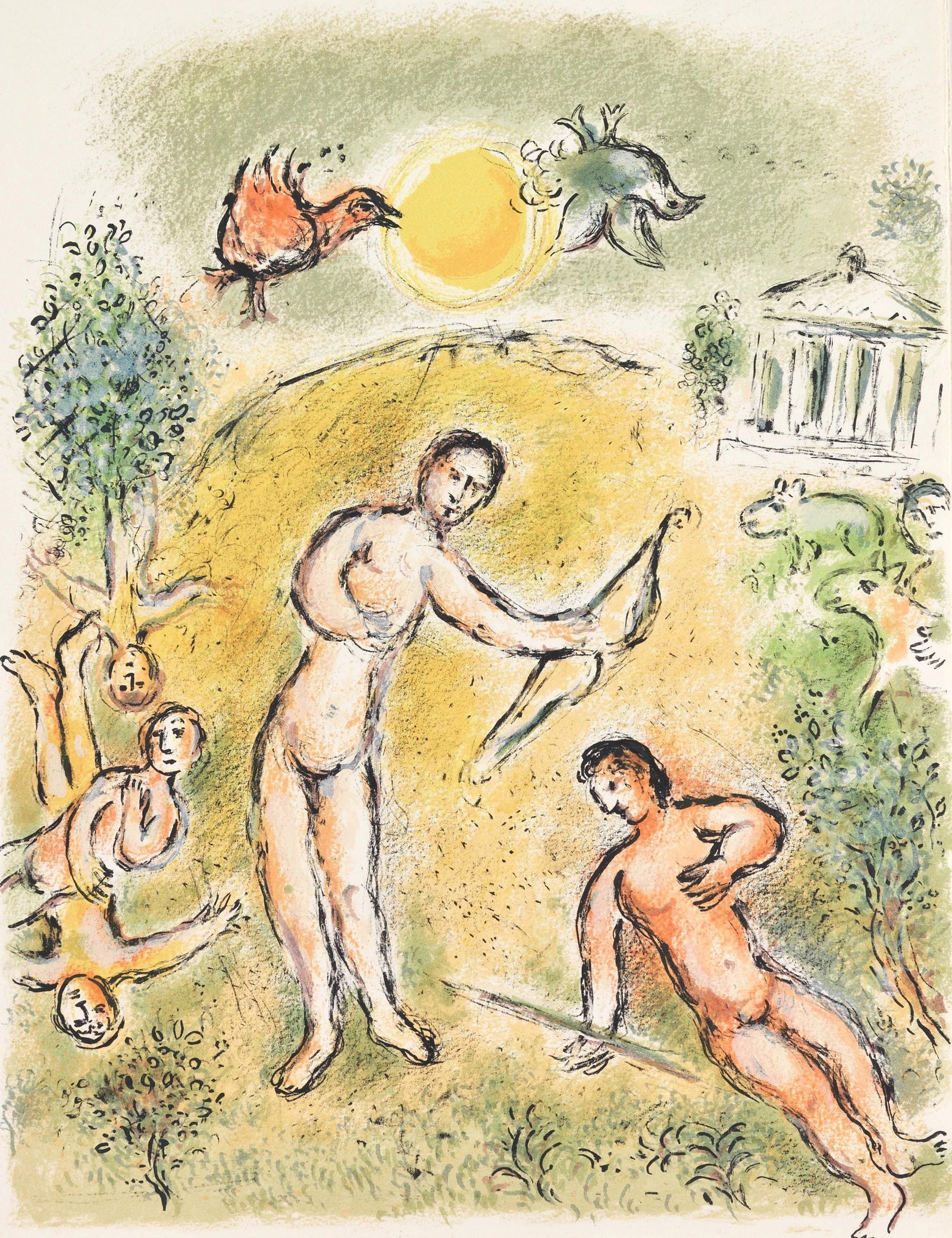 Marc Chagall, Das Blutbad der Freier, Homer, Die Odyssee, Limited Edition Lithograph: Lithograph on 250 g/m2 Butten Papierwerke Miliani AG, Fabriano paper. Paper Size: 14.88 x 11.69 inches. Inscription: Unsigned and unnumbered, as issued. Condition: Very good/excellent, consistent with