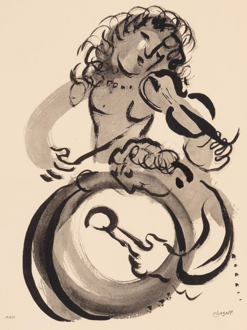 Marc Chagall, Composition, Couleur amour, Limited Edition Lithograph: Lithograph and stencil on velin papier a la cuve du Moulin Richard de Bas specialement filigrane pour cette edition paper. Paper size: 19.69 x 15.75 inches. Excellent condition. Signed in the plate an