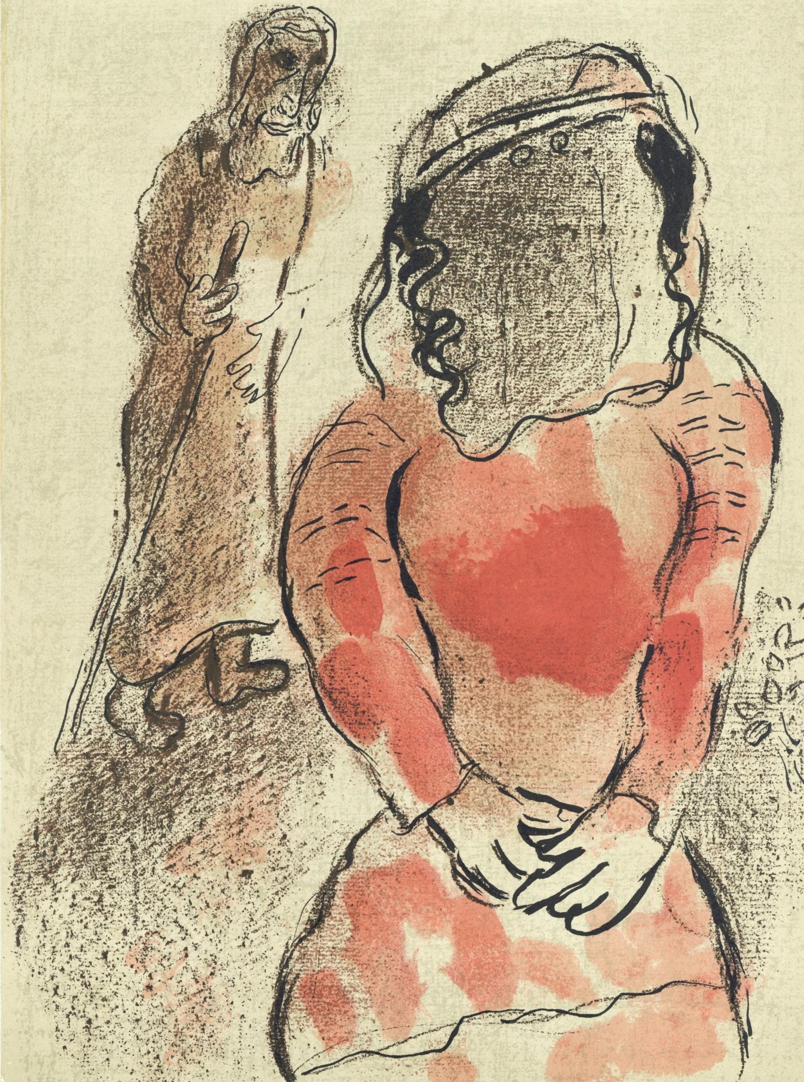 Marc Chagall, Tamar Belle-Fille de Judas (Mourlot 117-46; Cramer 25), Dessins Pour La Bible, Verve,: Lithograph on velin des Papeteries du Marais paper. Paper Size: 14 x 10.25 inches. Inscription: Unsigned and unnumbered, as issued. Catalogue raisonne references: Cain, Julien, and Fernand Mourlot.
