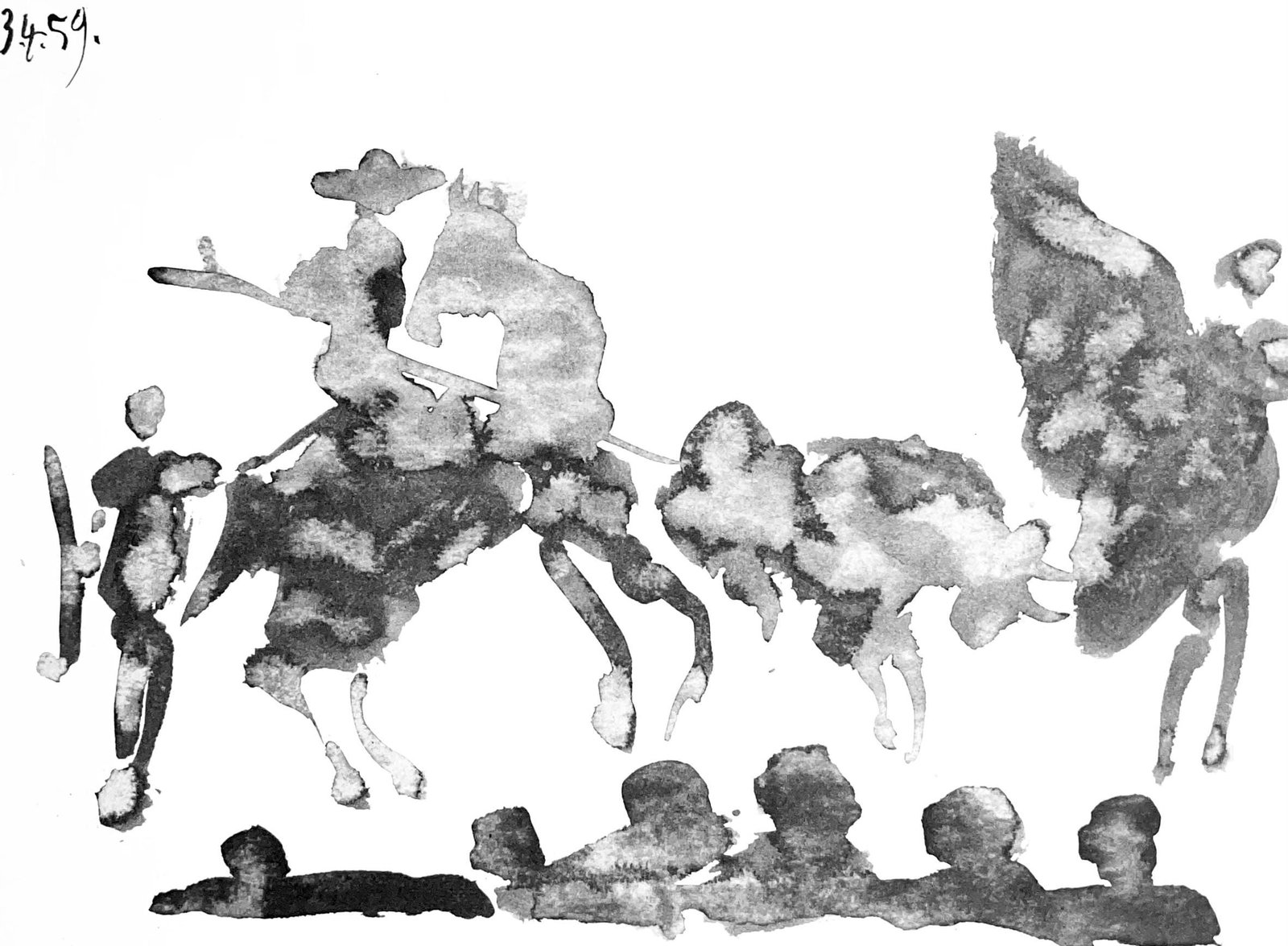 Pablo Picasso, Composition (Bloch 1276; Czwiklitzer 23), Toros y Toreros, Limited Edition Lithograph: Heliogravure on velin paper. Paper Size: 14.75 x 10.5 inches. Inscription: Unsigned and unnumbered, as issued. Notes: From the album, Pablo Picasso, Toros y toreros, 1961. Published by Les Editions Ce