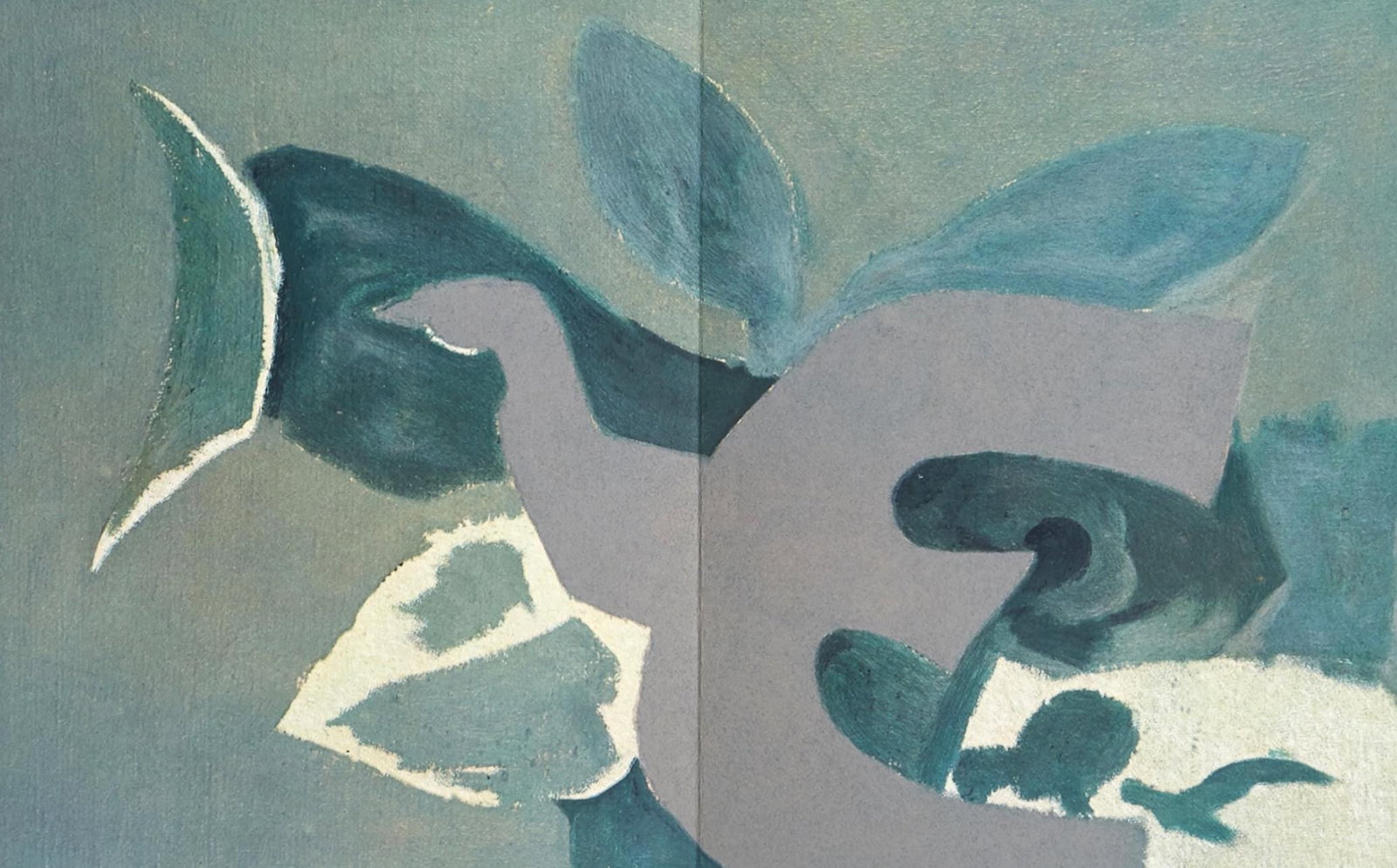 Georges Braque, Composition, Derriere le miroir, Limited Edition Lithograph: Lithograph on velin paper. Paper size: 15 x 22 inches. Excellent condition, with centerfold, as issued. Inscription: Unsigned and unnumbered, as issued. Notes: From Derriere le miroir, N deg 166, 1967