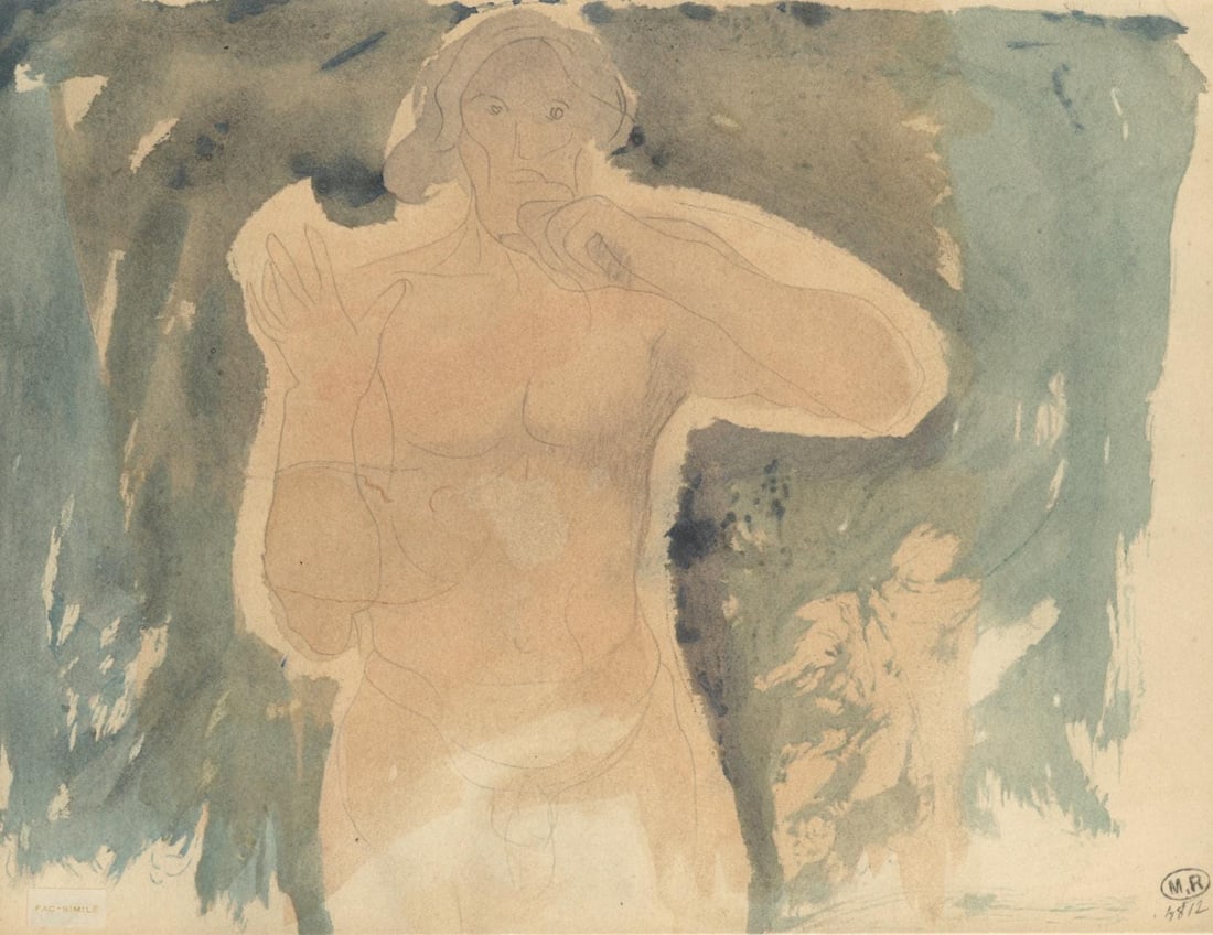 Auguste Rodin, Composition, La Varende, Rodin, Limited Edition Lithograph: Lithograph and stencil on velin pur fil paper. Paper size: 11.5 x 15.75 inches. Excellent condition. Unsigned and unnumbered, as issued. Notes: From the folio, La Varende, Rodin, 1944. Published by Ed