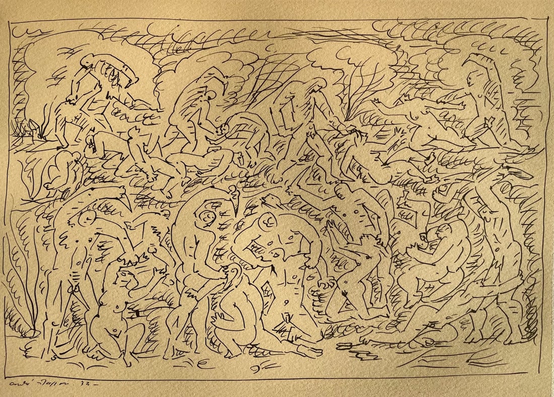 Andre Masson, Massacre, Masson Dessins, Limited Edition Lithograph: Lithograph on velin du Lana Papiers Speciaux paper. Inscription: unsigned and unnumbered. Paper Size: 12.5 x 9.75 inches. Excellent condition. Notes: From the volume, Masson Dessins, 1951. Published b