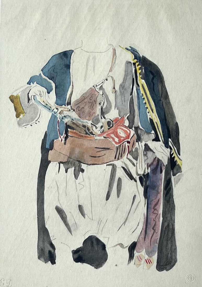 Eugene Delacroix, Composition, Trente et un Dessins et Aquarelles du Maroc, Limited Edition: Lithograph and stencil on fine velin paper, mounted on archival mat-board, as issued. Mat-board size: 19.56 x 14.674 inches. Excellent condition. Unsigned and unnumbered, as issued. Notes: From the fo