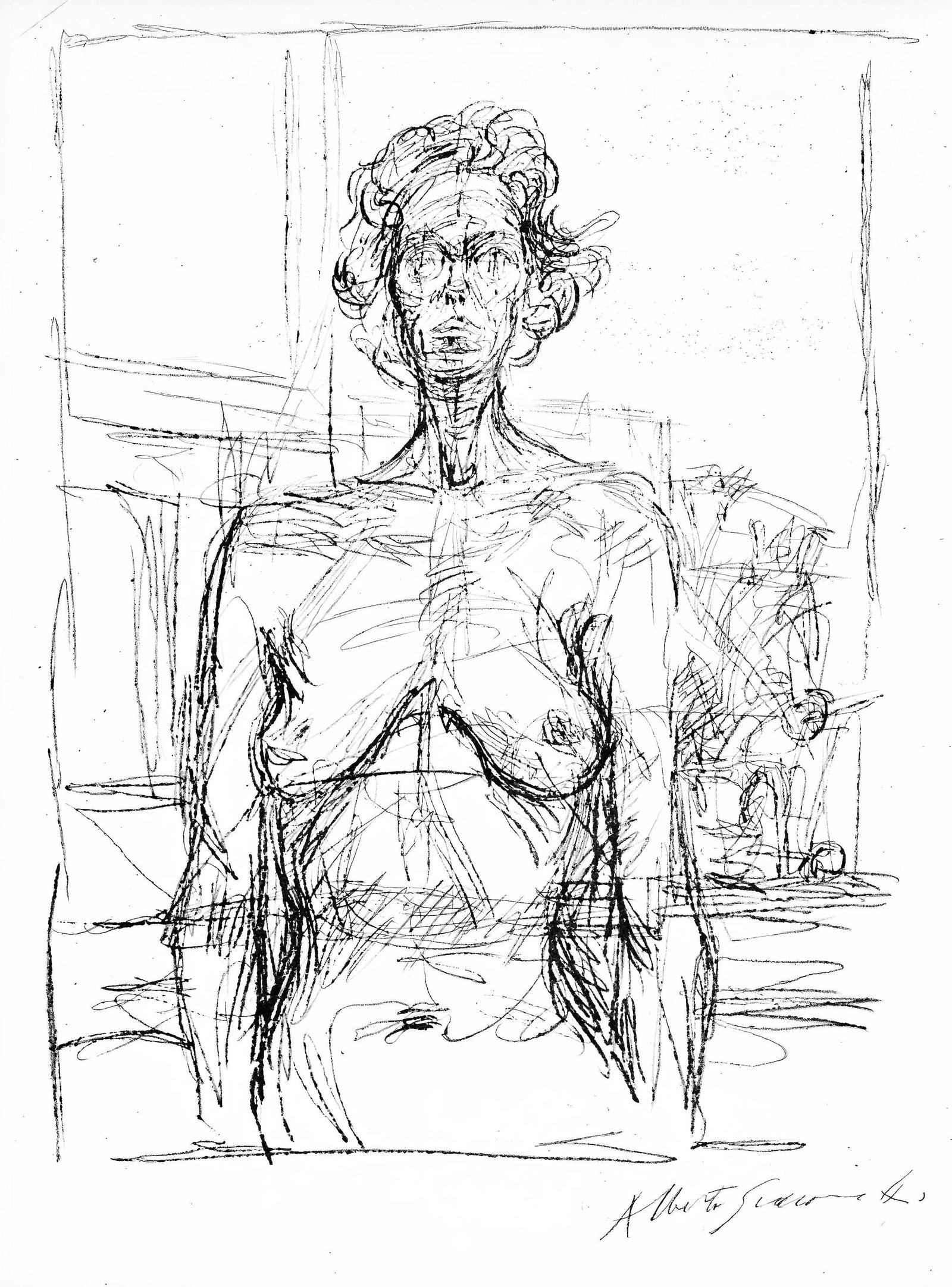 Alberto Giacometti, Composition (Kornfeld 322; Lust 32), Derriere le miroir, Limited Edition: Lithograph on velin Chiffon de Mandeure paper. Paper size: 10 x 7.475 inches. Excellent condition. Unsigned and unnumbered, as issued. Notes: From the album, Lithographies et Eaux-Fortes Originales, L