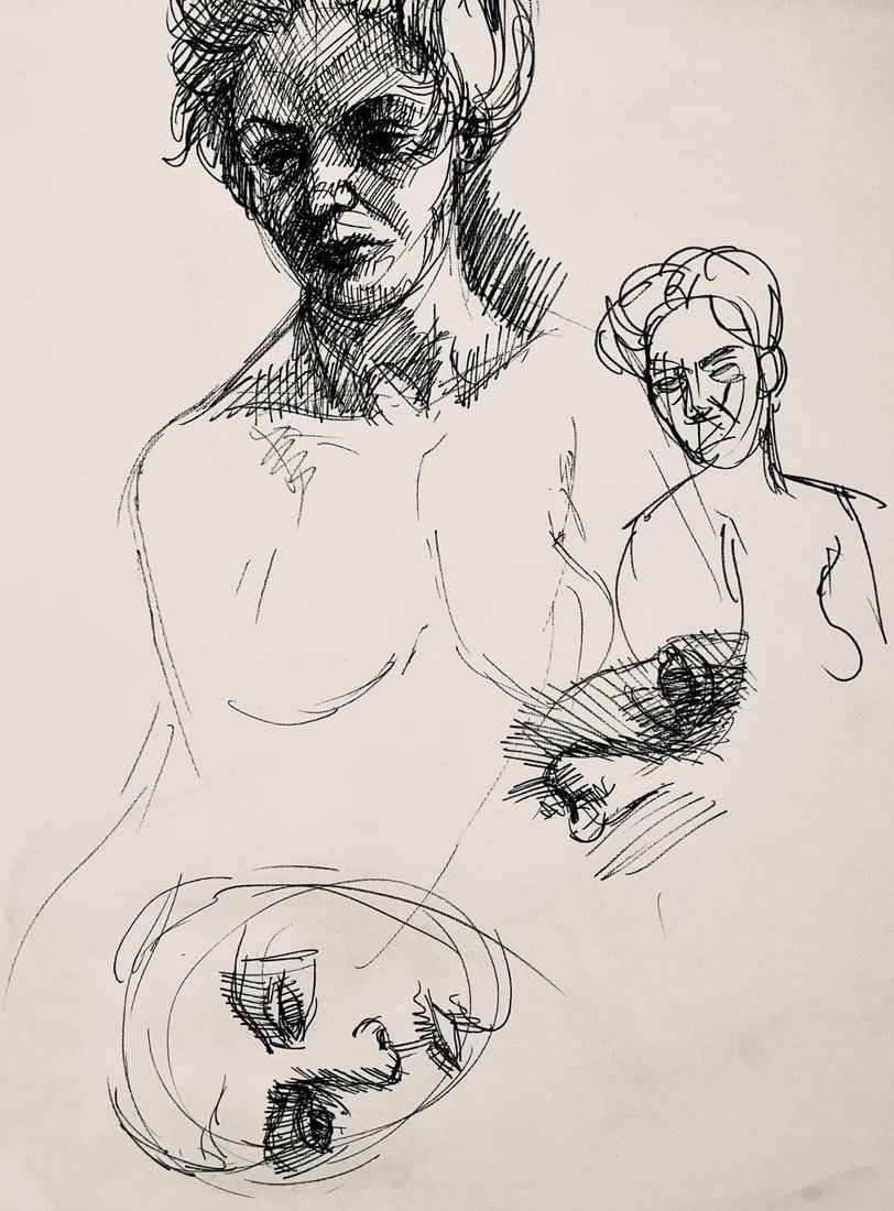 Ian Hornak, Renaissance Female Nude Figure Study, 1963, Original Drawing: Pen and ink on velin paper, circa 1963. Paper Size: 23 x 18 inches. Good condition, consistent with age. Inscription: Unsigned, Estate stamped, verso. Provenance: Estate of Ian Hornak, East Hampton. N