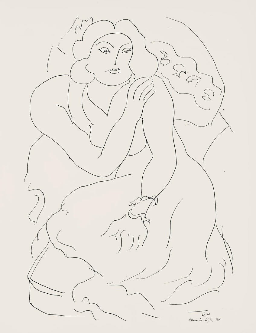 Henri Matisse, Serie E, var. 10 (Duthuit 9), Henri Matisse, Dessins, Themes et variations, Limited: Lithograph on velin pur fil paper. Paper Size: 12.875 x 9.625 inches. Excellent condition. Inscription: Signed in the plate and unnumbered, as issued. Notes: From the folio, Henri Matisse, Dessins,