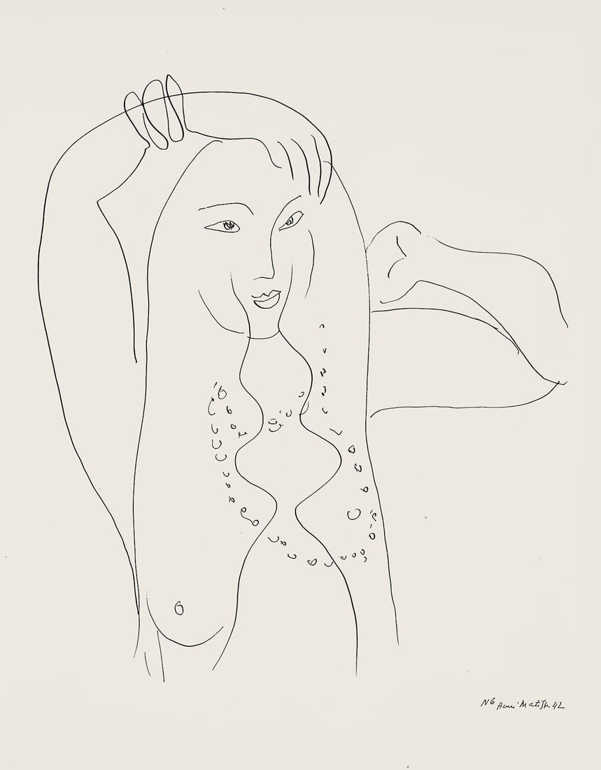 Henri Matisse, Serie N, var. 6 (Duthuit 9), Henri Matisse, Dessins, Themes et variations, Limited: Lithograph on velin pur fil paper. Paper Size: 12.875 x 9.625 inches. Excellent condition. Inscription: Signed in the plate and unnumbered, as issued. Notes: From the folio, Henri Matisse, Dessins,