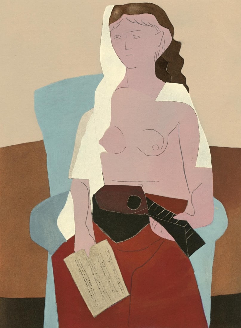 Pablo Picasso, Composition (Cramer 18; Bloch 98; Reuße 31), Pablo Picasso, Limited Edition: Lithograph and stencil on velin paper. Paper size: 11.38 x 9.094 inches. Excellent condition. Unsigned and unnumbered, as issued. Notes: From the album, Pablo Picasso, 1930. Published by Editions des