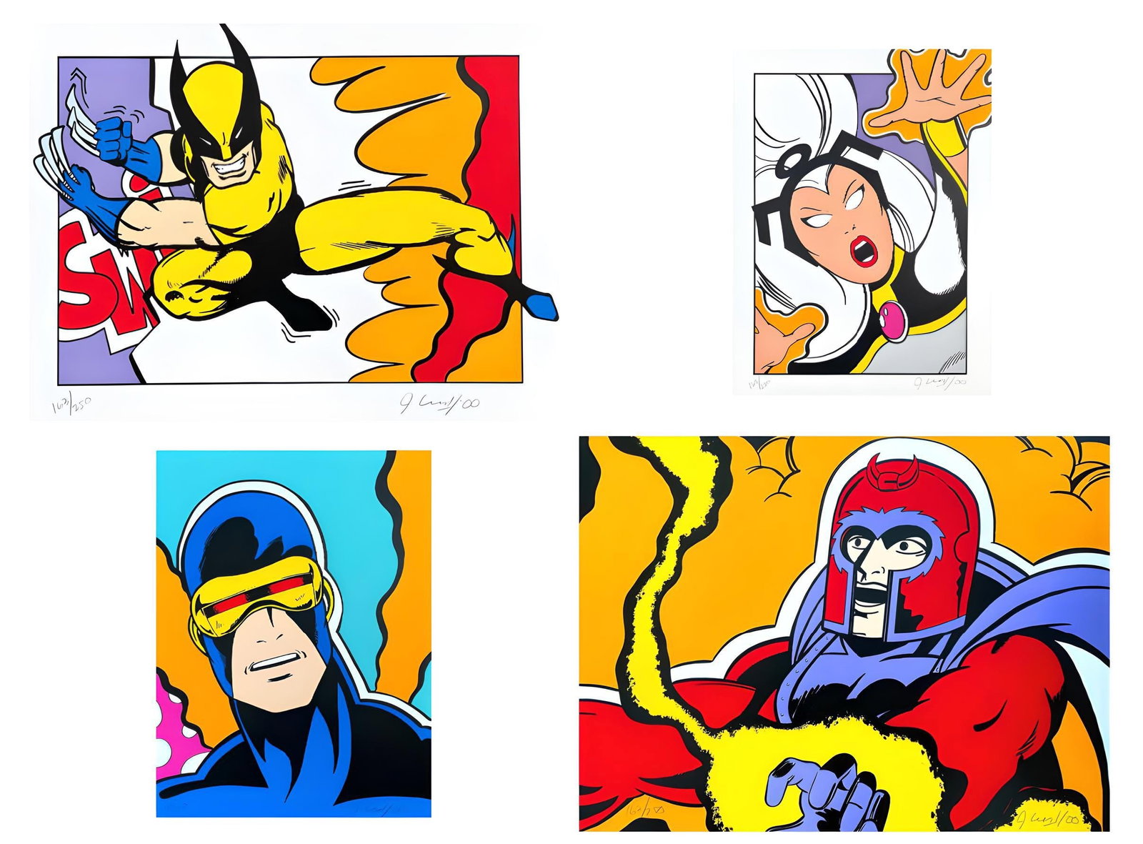 John Matos 'Crash', Crash x (X-Men Portfolio), Wolverine/Storm/Cyclops/Magneto, Suite of Four,: Suite of four silkscreens in nine colors on museum boards. Paper size: 18 x 24 inches, each. Inscription: Hand signed and numbered, as issued. Condition: Excellent. Notes: From the folio, Crash x (X-M