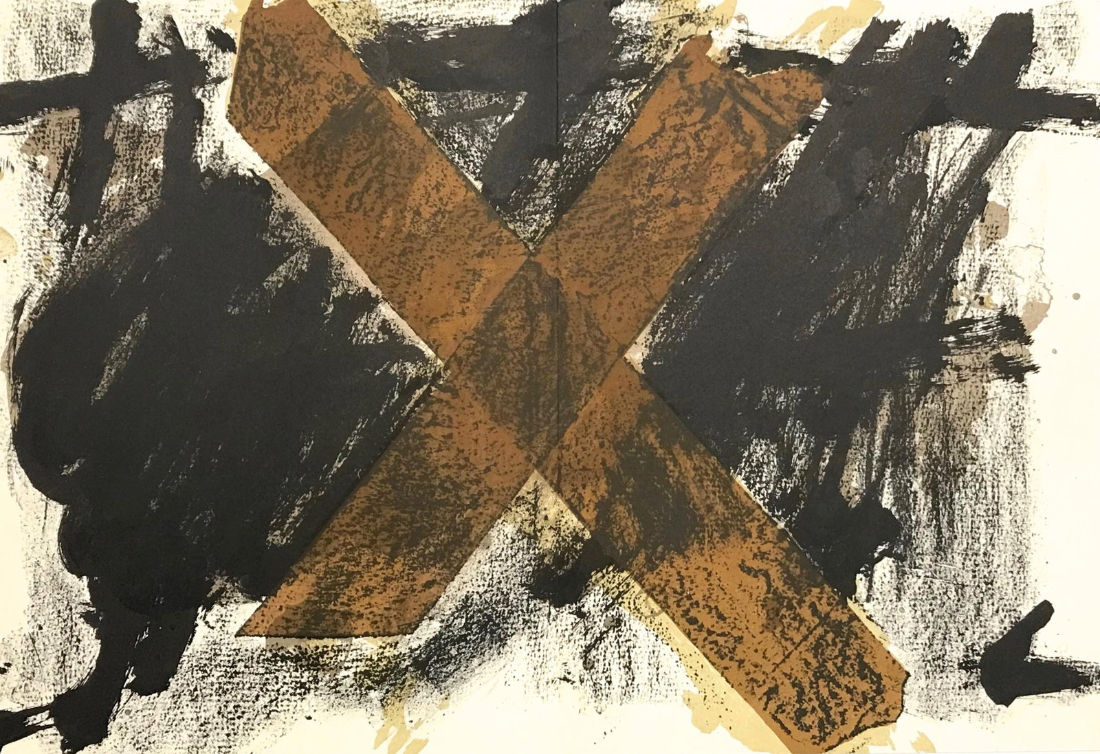 Antoni Tapies, Composition, Derriere le miroir, Limited Edition Lithograph: Lithograph on velin paper. Paper size: 15 x 22 inches. Excellent condition, with centerfold, as issued. Inscription: Unsigned and unnumbered, as issued. Notes: From Derriere le miroir, N deg 210, 1974