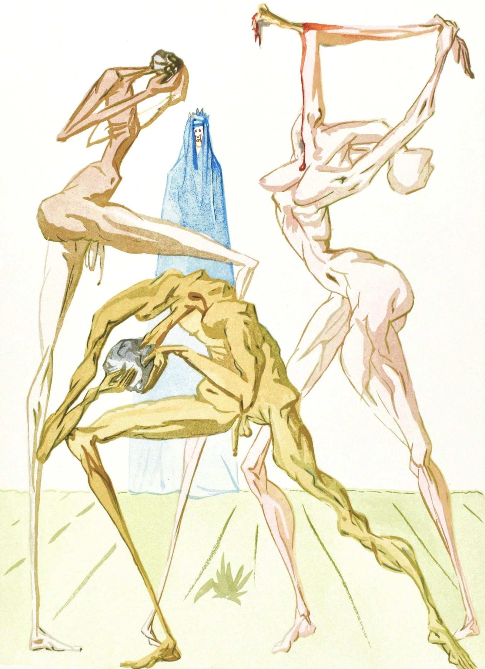 Salvador Dali, Inferno XIX (Michler/Lopsinger 1039-1138; Field 189-200), La Divina Commedia, Limited: Woodcut in colors on velin pur chiffon de Rives paper. Paper size: 13 x 10.375 inches. Inscription: Unsigned and unnumbered, as issued. Catalogue raisonne references: Dali, Salvador, et al. Salvador