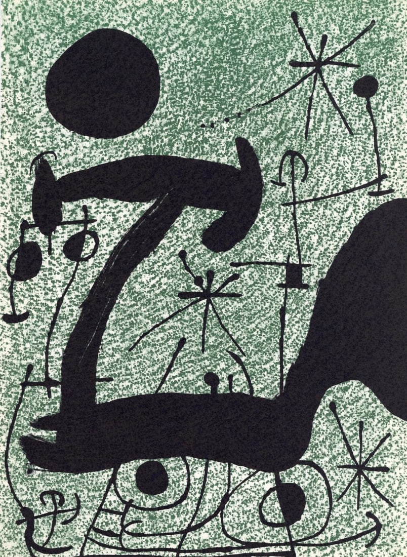 Joan Miro, Composition (Cramer 112; Mourlot 439-442), Derriere le miroir, Limited Edition Lithograph: Lithograph on velin paper. Paper size: 15 x 11 inches. Excellent condition. Inscription: Unsigned and unnumbered, as issued. Notes: From the volume, Derriere le miroir, N deg 164-165, 1967. Published
