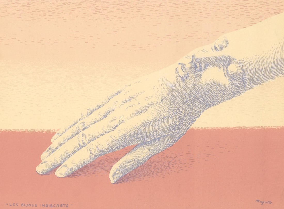 Rene Magritte, Les bijoux indiscrets (Kaplan/Baum 3), XXe siecle, Limited Edition Lithograph: Lithograph on velin paper. Paper Size: 12.5 x 9.75 inches. Excellent condition. Inscription: Unsigned and unnumbered, as issued. Catalogue Raisonne: Kaplan, Gilbert E. and Timothy Baum, 'The Graphic W
