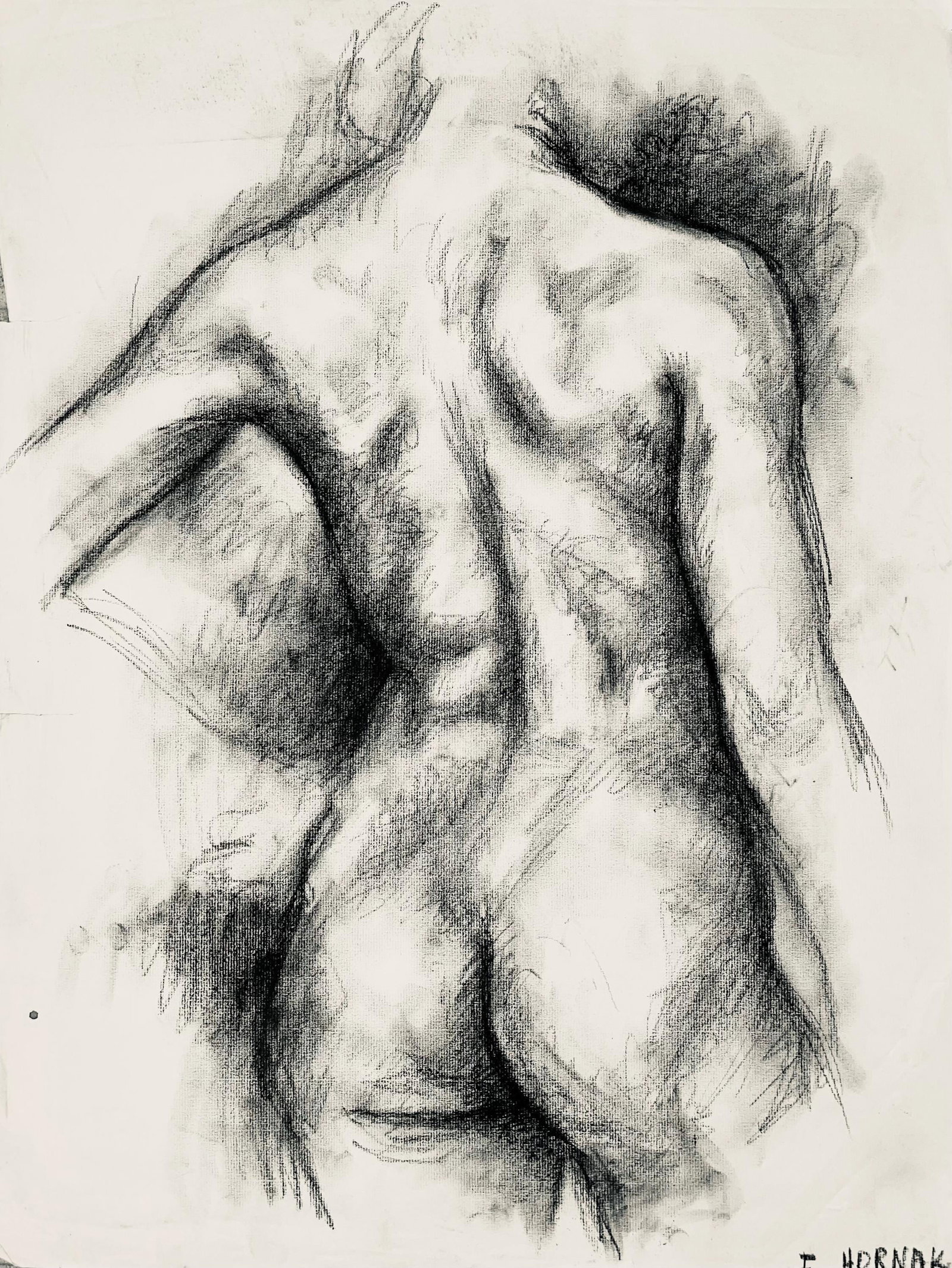 Ian Hornak, Renaissance Female Nude Figure Study, 1963, Original Drawing: Charcoal on velin paper, circa 1963. Paper Size: 23 x 18 inches. Good condition, consistent with age. Inscription: Unsigned, Estate stamped, verso. Provenance: Estate of Ian Hornak, East Hampton. Note