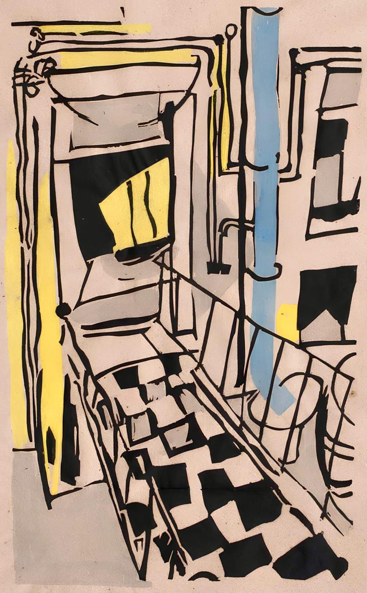 Jean Pougny, Composition, Pougny, dix linogravures originales, 1914-1920, Limited Edition Linocut: Linocut on velin verge ancien paper. Paper size: 18.62 x 13.19 inches. Excellent condition. Unsigned and unnumbered, as issued. Notes: From the folio, Pougny, dix linogravures originales, 1964. Publis