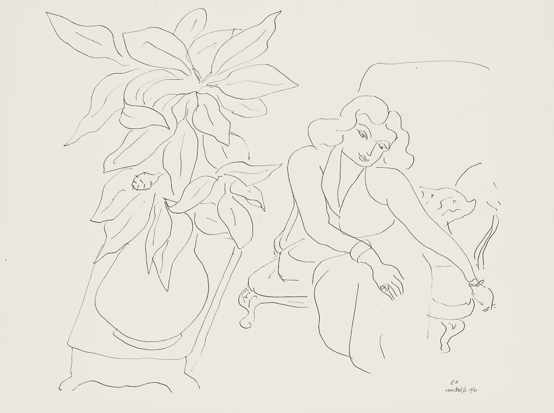 Henri Matisse, Serie E, var. 11 (Duthuit 9), Henri Matisse, Dessins, Themes et variations, Limited: Lithograph on velin pur fil paper. Paper Size: 9.625 x 12.875 inches. Excellent condition. Inscription: Signed in the plate and unnumbered, as issued. Notes: From the folio, Henri Matisse, Dessins,
