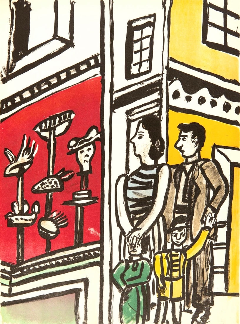 Fernand Leger, Composition, mes voyages: Lithograph on velin bouffant des Papeteries de Hauteville paper. Paper Size: 13.78 x 9.84 inches. Excellent condition. Unsigned and unnumbered, as issued. Notes: From the folio, Fernand Leger mes voya