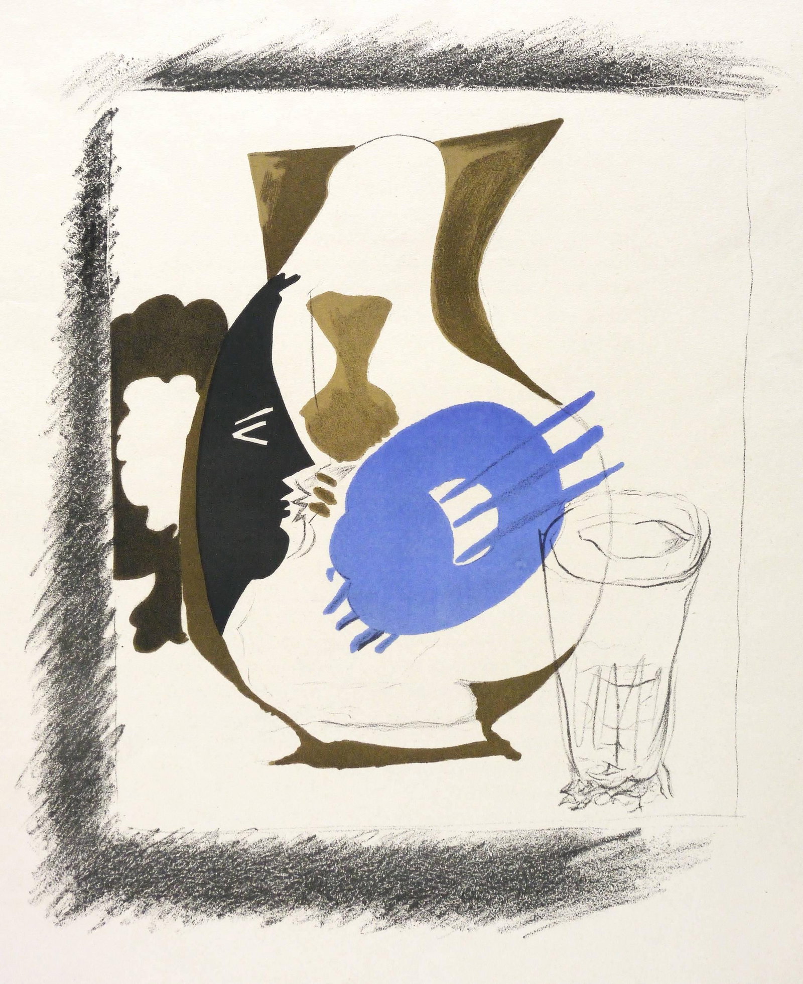 Georges Braque, Verre et pichet, Derriere le miroir, Limited Edition Lithograph: Lithograph on velin paper. Paper Size: 15 x 11 inches. Excellent condition. Inscription: Unsigned and unnumbered, as issued. Notes: From Derriere le miroir, N deg 48-49, 1952. Published by Aime Maeght