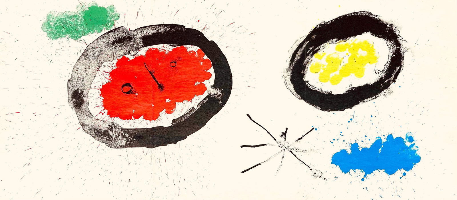 Joan Miro, Star Head (Mourlot 303), Derriere le miroir, Limited Edition Lithograph: Lithograph on velin paper. Paper size: 15 x 33 inches. Excellent condition, with bifold, as issued. Inscription: Unsigned and unnumbered, as issued. Notes: From Derriere le miroir, N deg 128, 1961. Pu