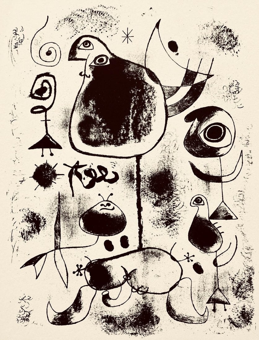 Joan Miro, Composition, The Prints of Joan Miro, Limited Edition Etching: Etching on velin paper. Inscription: Unsigned and unnumbered, as issued. Paper Size: 11 x 8.5 inches. Excellent condition. Notes: From the folio, The Prints of Joan Miro, Fall, 1947. Published by Curt