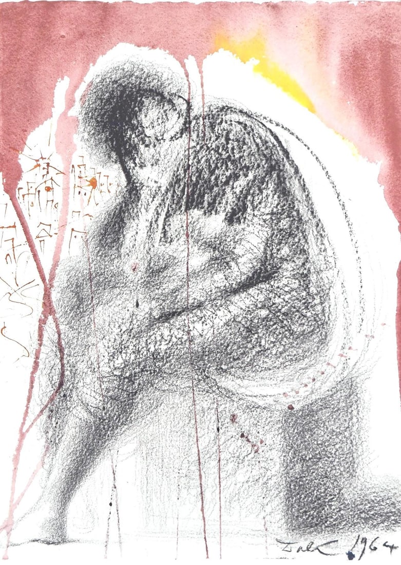 Salvador Dali, Composition (Michler/Lopsinger 1600; Field 69-3), Biblia Sacra, Limited Edition: Lithograph in colors on velin Fabriano charta ex meris pannis "ab alveo" manu fabricata, perlucidis figuris intexta paper. Paper size: 19 x 13.75 inches. Inscription: Signed in the plate and unnumbere