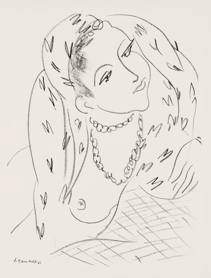 Henri Matisse, Serie L, var. 16 (Duthuit 9), Henri Matisse, Dessins, Themes et variations, Limited: Lithograph on velin pur fil paper. Paper Size: 12.875 x 9.625 inches. Excellent condition. Inscription: Signed in the plate and unnumbered, as issued. Notes: From the folio, Henri Matisse, Dessins, Th