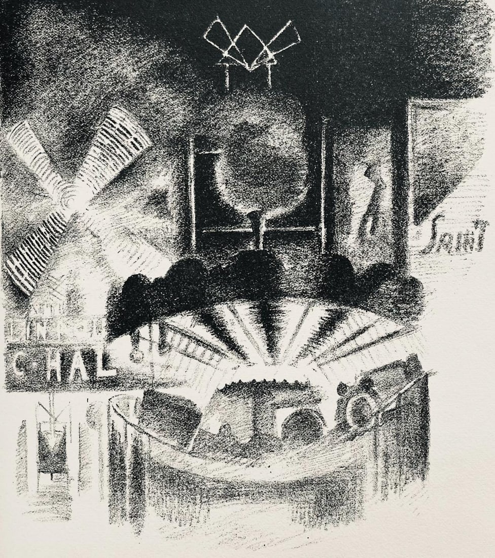 Robert Delaunay, Le Moulin Rouge (Habasque 720-728), Allo! Paris!, Limited Edition Lithograph: Lithograph on velin d'Arches paper. Paper Size: 11 x 9 inches. Excellent condition. Inscription: Unsigned and unnumbered, as issued. Notes: From the volume, Allo! Paris!, 1926. Published by Editions d
