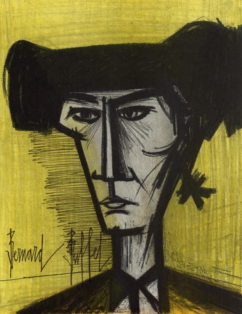Bernard Buffet, Le torero, Lithographs 1952-1966, Limited Edition Lithograph: Lithograph on velin Acropole Papeteries de Renage paper. Paper size: 12.25 x 9.5 inches. Excellent condition. Inscription: Signed in the plate and unnumbered, as issued. Notes: From the album, Bernard