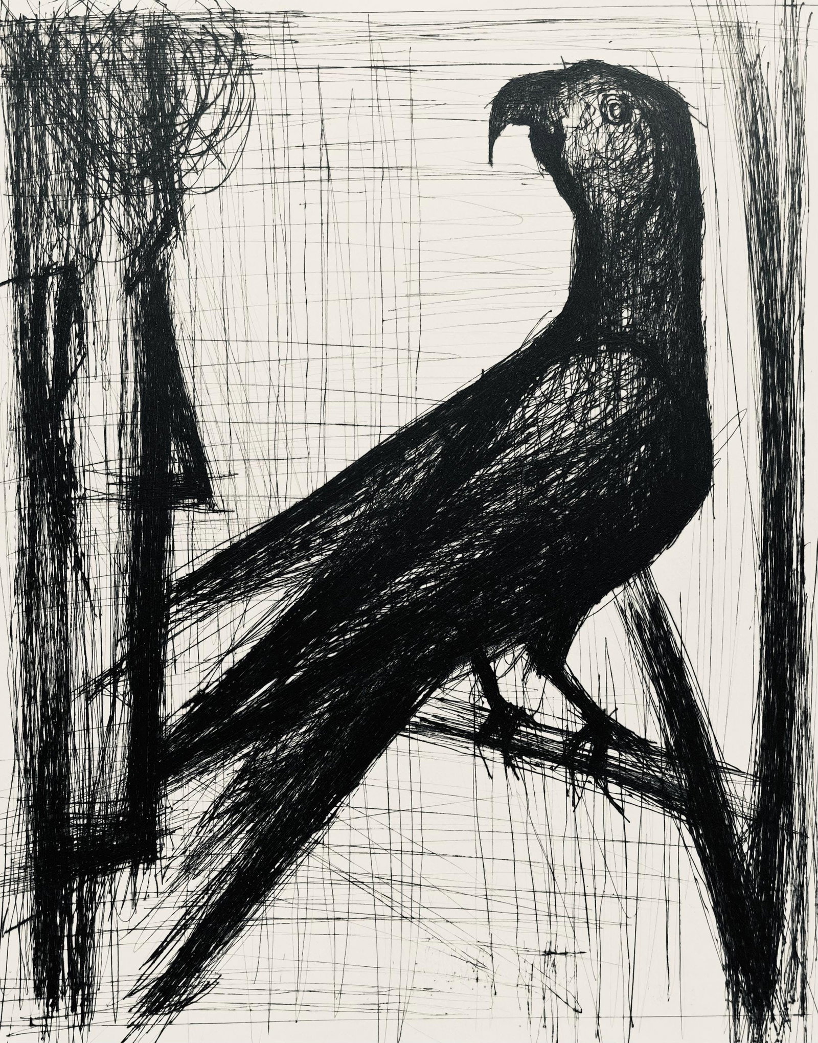 Bernard Buffet, Composition (Reinz 208-222), Voyages Fantastiques, Limited Edition Etching: Drypoint etching on papier de Rives B.F.K. pur fil paper. Paper size: 16.125 x 12.875 inches. Excellent condition. Unsigned and unnumbered, as issued. Notes: From the folio, Voyages fantastiques aux E