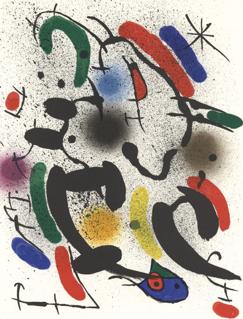 Joan Miro, Composition, (Cramer 160; Mourlot 862), Joan Miro Lithographs, Limited Edition Lithograph: Lithograph on velin paper. Inscription: Unsigned and unnumbered. Paper Size: 12.5 x 9.25 inches. Excellent condition. Notes: From the volume, Joan Miro Lithographs, Volume I. Published by Tudor Publis