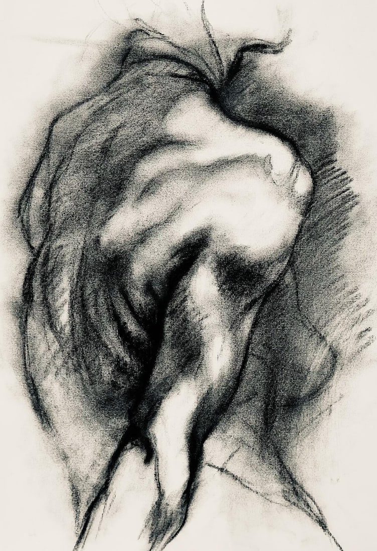 Ian Hornak, Renaissance Female Nude Figure Study, 1963, Original Drawing: Charcoal on velin paper, circa 1963. Paper Size: 23 x 18 inches. Good condition, consistent with age. Inscription: Unsigned, Estate stamped, verso. Provenance: Estate of Ian Hornak, East Hampton. Note