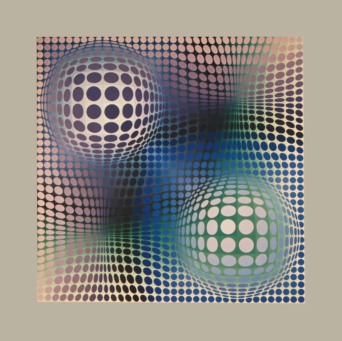 Victor Vasarely, Composition, Damier, Limited Edition Heliogravure: Heliogravure on 280 gm M2 gloss paper. Paper Size: 11 x 11 inches. Excellent condition. Notes: From the folio, Damier, 1973. Published and printed by Editions du Griffon, Neuchatel, Switzerland,