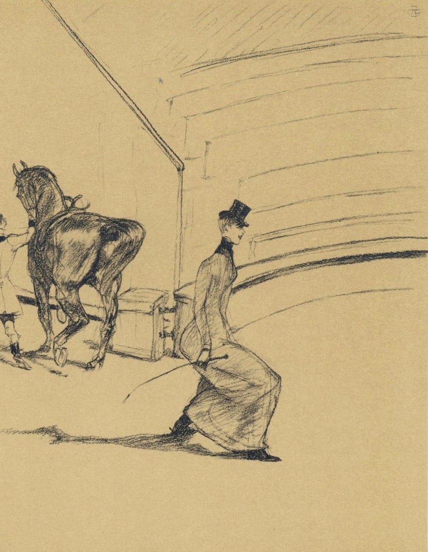 Henri de Toulouse-Lautrec, Ecuyere de haute ecole, The Circus by Toulouse-Lautrec, Limited Edition: Lithograph on velin paper. Unsigned and unnumbered. Paper Size: 12.125 x 9.25 inches. Excellent condition. Notes: From the album, The Circus by Toulouse-Lautrec, 1952. Published the Paris Book Center,