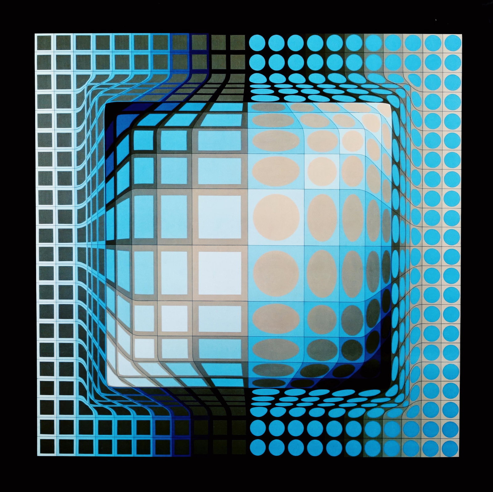 Victor Vasarely, Koska-Rev, from Progressions III, Original Edition Heliogravure, 1972: This exquisite heliogravure by Victor Vasarely (1906-1997), titled Koska-Rev, originates from the 1972 folio Progressions III, published and printed by Editions du Griffon, Neuchatel, Switzerland. The