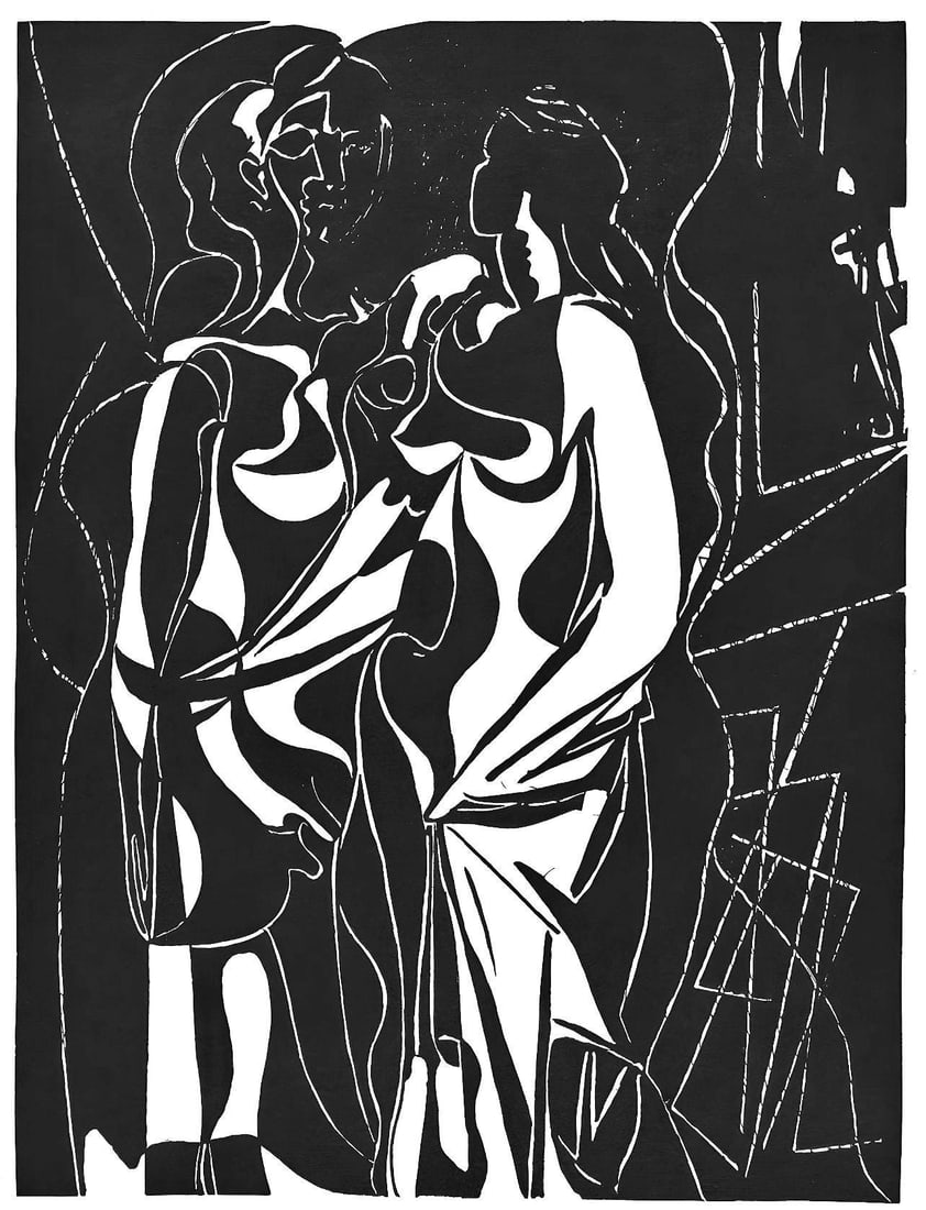 Pablo Picasso, Composition (Johnson/Vollard 193; Monod 10485), Helene chez Archimede, Limited: Woodcut on velin de Montval-Maillol paper. Paper Size: 17.3 x 12.6 inches; image size: 10.6 x 7.9 inches. Inscription: Unsigned and unnumbered, as issued. Catalogue raisonne references: Johnson, Una