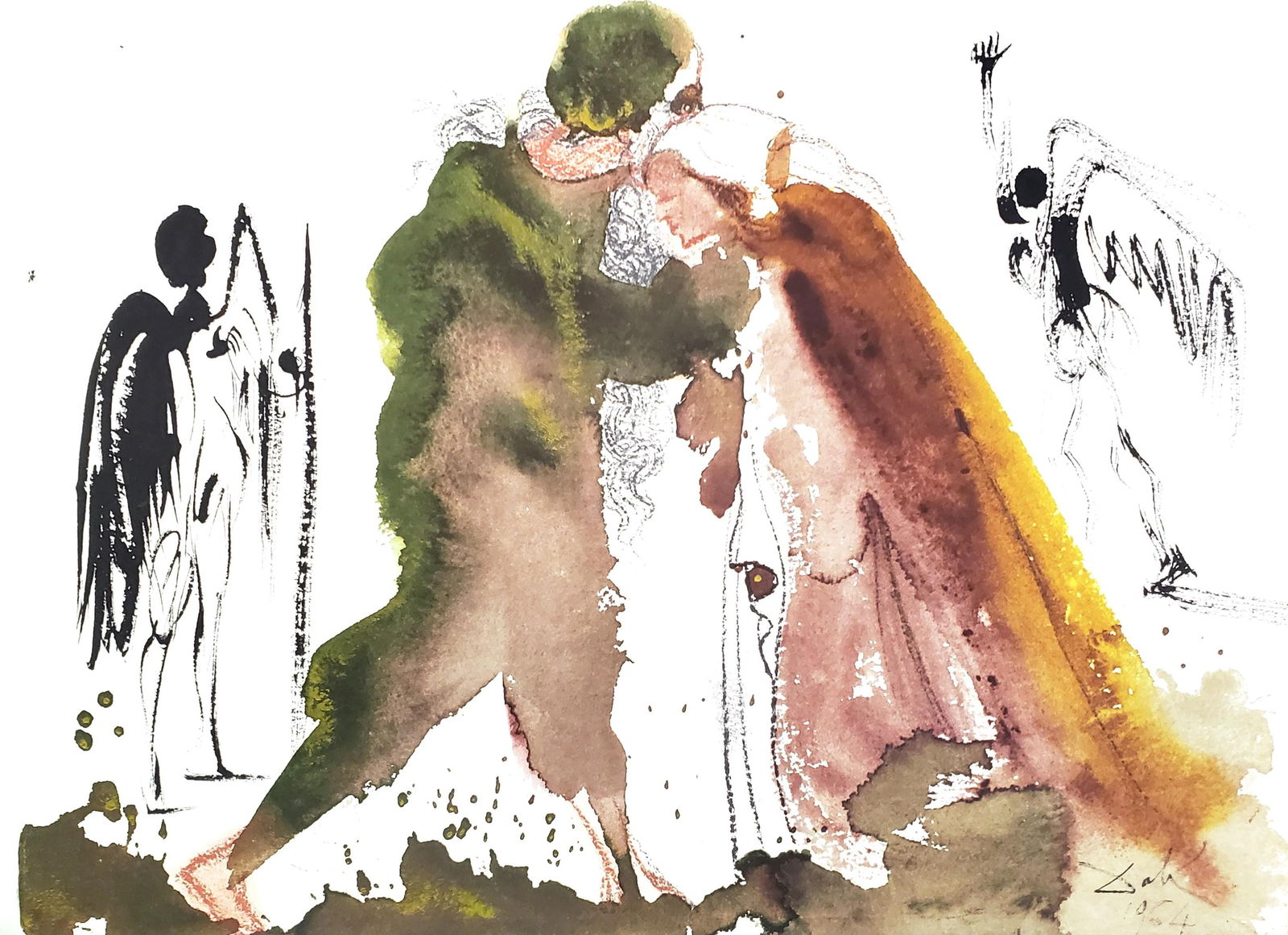 Salvador Dali, Composition (Michler/Lopsinger 1600; Field 69-3), Biblia Sacra, Limited Edition: Lithograph in colors on velin Fabriano charta ex meris pannis "ab alveo" manu fabricata, perlucidis figuris intexta paper. Paper size: 13.75 x 19 inches. Inscription: Signed in the plate and