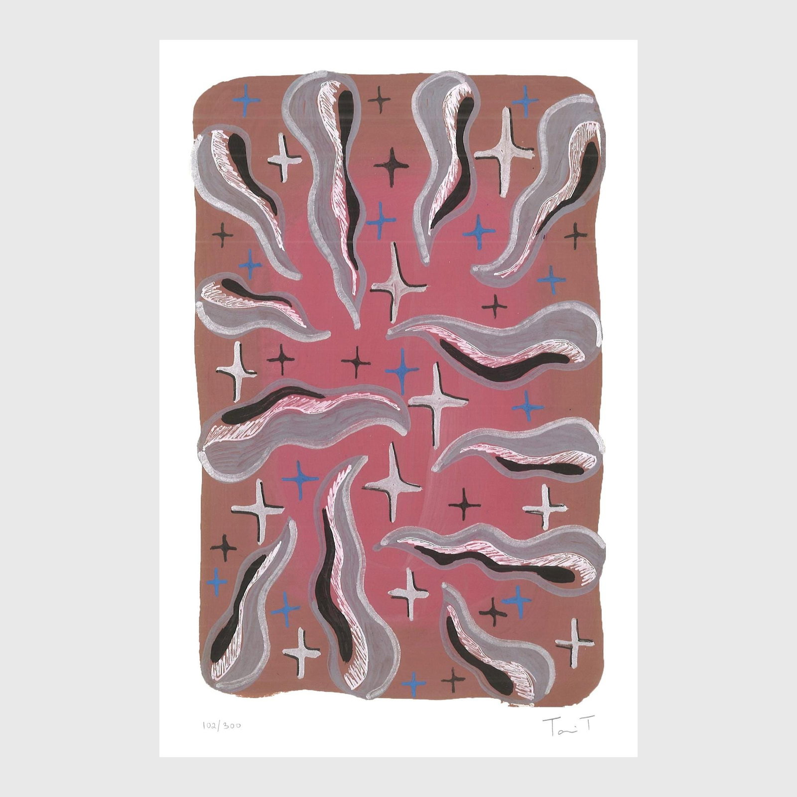 Gray Shapes with Stars: Artist: Tanvi Thakur (1996) Title: Gray Shapes with Stars, Drops With Dots Series Year: 2025 Medium: Archival Pigment Print on Paper Edition: 300 Size: 8 x 12 inches Inscription: Signed and numbered b