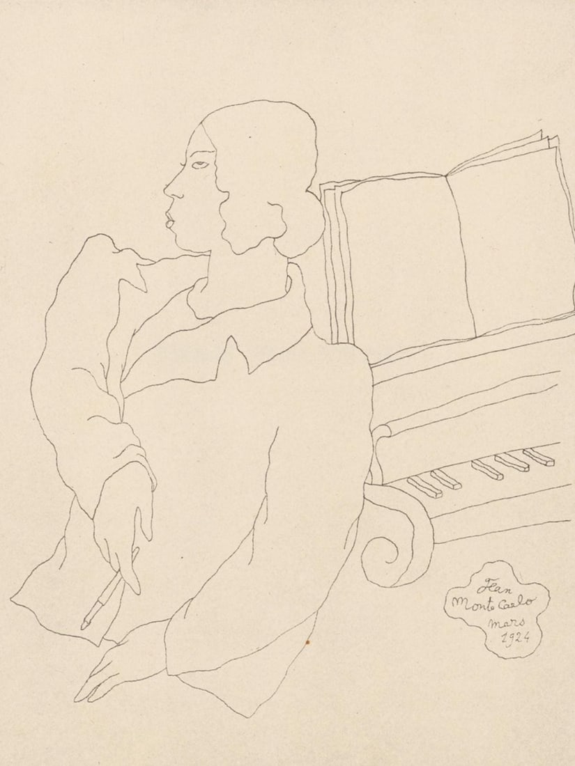 Jean Cocteau, Composition, Les Biches, Limited Edition Lithograph: Lithograph and stencil on papier velin des Manufactures d'Arches paper. Unsigned and unnumbered, as issued. Paper size: 11 x 8.875 inches. Excellent condition. Notes: From the volume, Les Biches, 1924