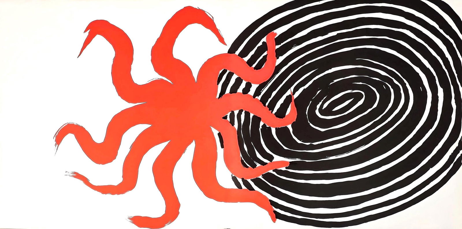 Alexander Calder, Composition, Derriere le miroir, Limited Edition Lithograph: Lithograph on velin paper. Paper Size: 10.75 x 22 inches. Excellent condition, with centerfold, as issued. Inscription: Unsigned and unnumbered, as issued. Notes: From the volume, Calder Autobiographi