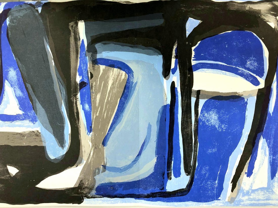 Geer Van Velde, Composition, Derriere le miroir, Limited Edition Lithograph: Lithograph on velin paper. Paper size: 15 x 22 inches. Excellent condition, with centerfold, as issued. Inscription: Unsigned and unnumbered, as issued. Notes: From Derriere le miroir, N deg 216,