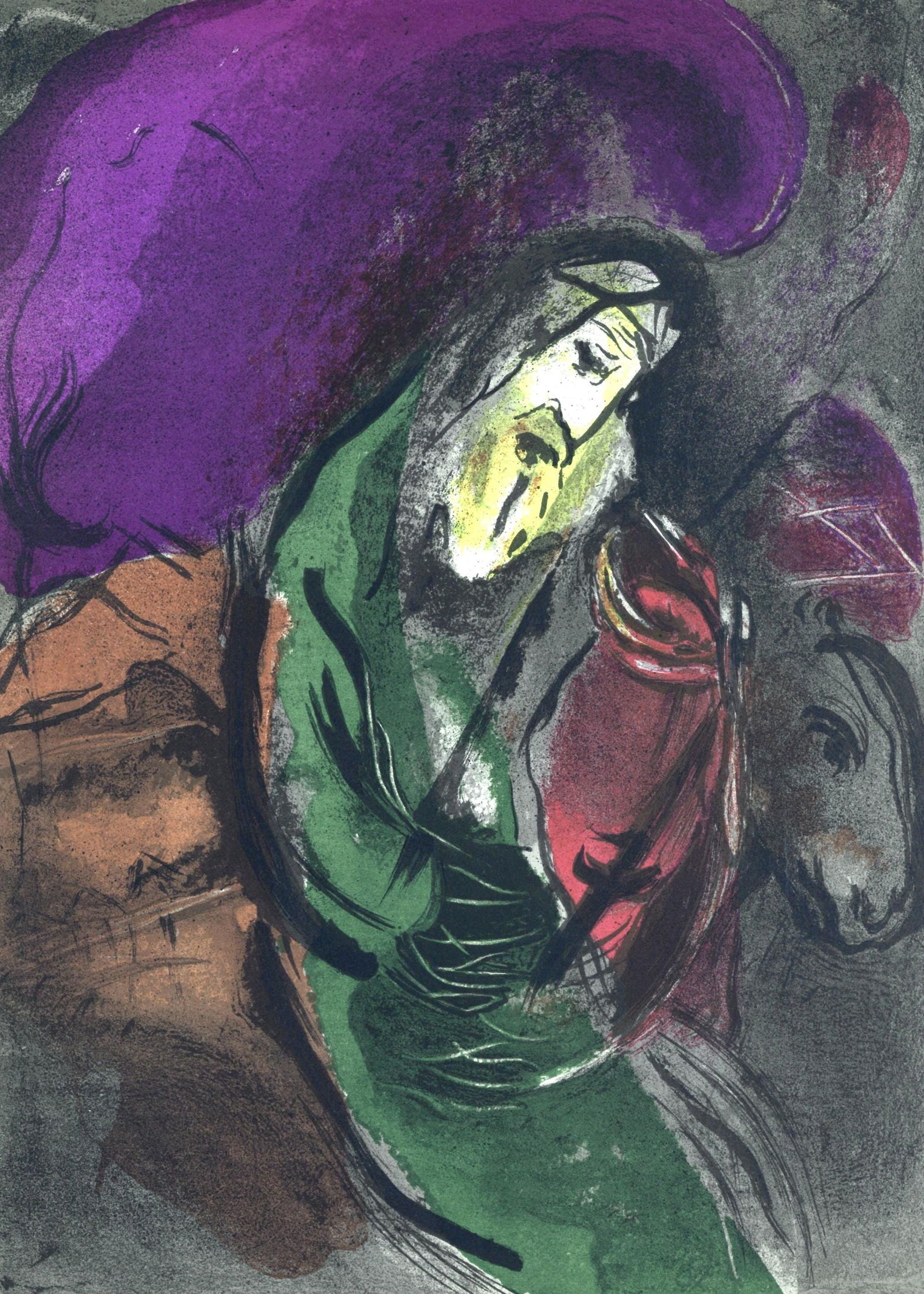 Marc Chagall, Jeremie (Mourlot 117-46; Cramer 25), Dessins Pour La Bible, Verve, Revue, Limited: Lithograph on velin des Papeteries du Marais paper. Paper Size: 14 x 10.25 inches. Inscription: Unsigned and unnumbered, as issued. Catalogue raisonne references: Cain, Julien, and Fernand Mourlot. Ch