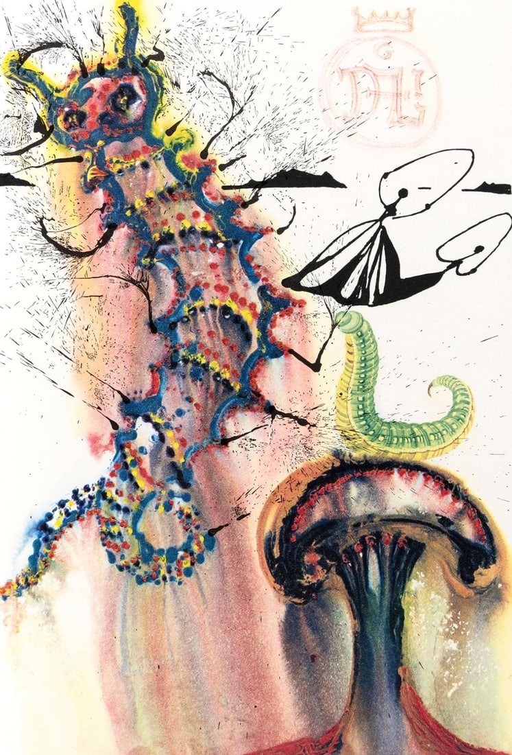 Salvador Dali, Advice from a Caterpillar (Field 69-5, A-M), Alice's Adventures in Wonderland,: Heliogravure on Papeterie de Mandeure velin paper. Paper Size: 16.93 x 11.22 inches. Inscription: Signed in the plate and unnumbered, as issued. Catalogue raisonne references: Dali, Salvador, et al. S