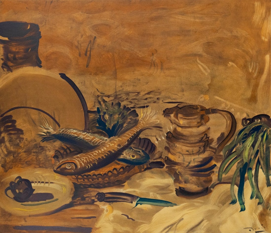 Andre Derain, Nature morte aux Poissons, Andre Derain, Collection Pierre Levy, Limited Edition: Lithograph on velin d'Arches paper. Inscription: Unsigned and unnumbered. Paper Size: 20 x 26 inches. Excellent condition. Notes: From the folio, Andre Derain entre 1935 et 1949, V, Collection Pierre
