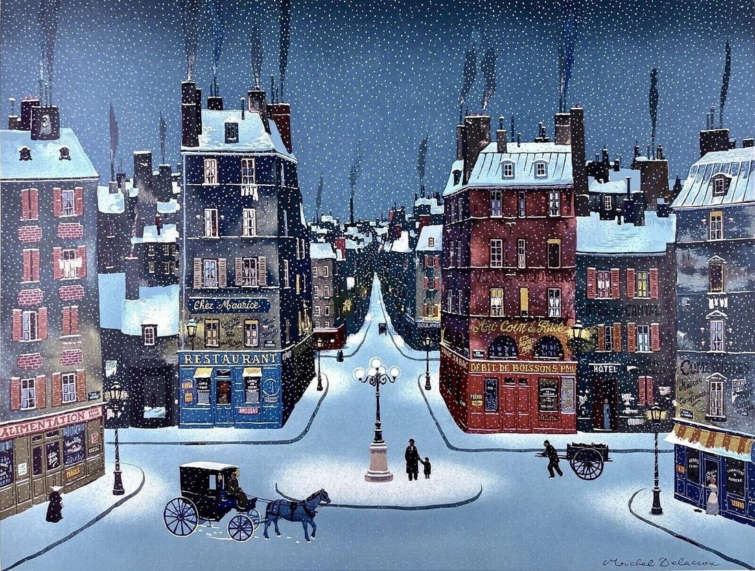 Michel Delacroix, Nuit de decembre, Limited Edition Lithograph: Lithograph on velin paper. Paper size: 22.75 x 30.5 inches. Excellent condition. Inscription: Signed in the plate and unnumbered, as issued. Notes: From Published and printed by Touchstone Publishers